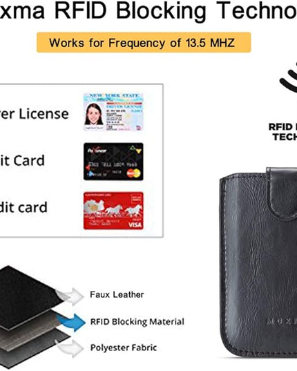 Phone Card Holder RFID Blocking Sleeve, Pu Leather Back Phone Wallet Stick-On Pull up 5 Card Holder Universally Pocket Covers Credit Cards Cash for iPhone/Android/Samsung/ Smartphones.Black (Black)