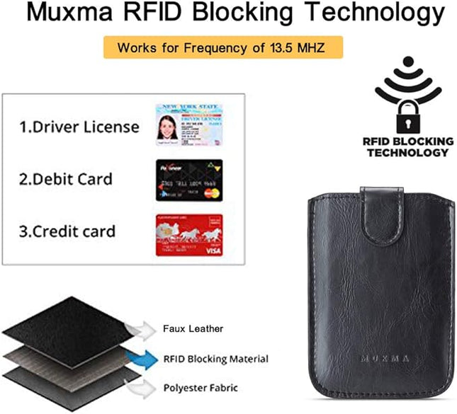 Phone Card Holder RFID Blocking Sleeve, Pu Leather Back Phone Wallet Stick-On Pull up 5 Card Holder Universally Pocket Covers Credit Cards Cash for iPhone/Android/Samsung/ Smartphones.Black (Black)