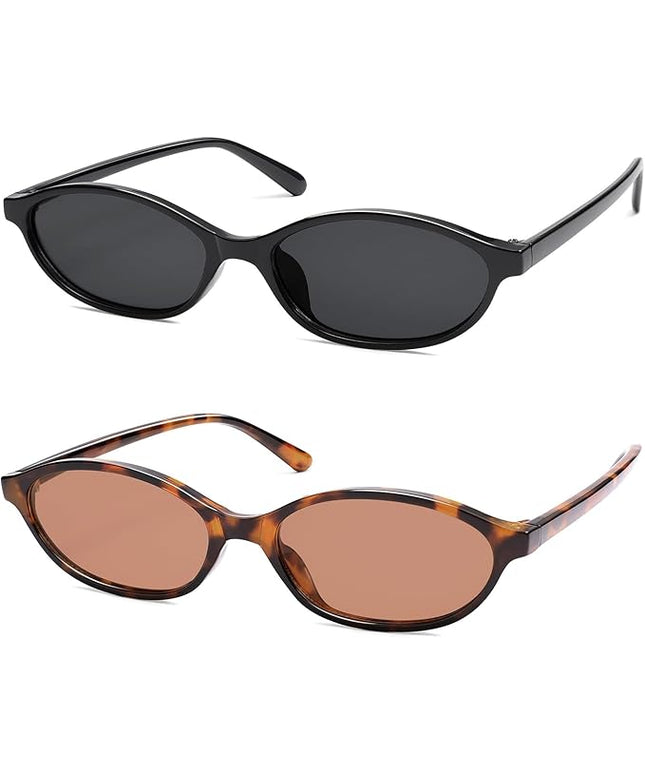 Retro Oval Cat Eye Sunglasses for Women Y2k Trendy Narrow Sunnies Designer Sun Glasses AR82253