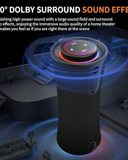 Portable Bluetooth Speaker, 80W Peak Wireless Speakers with Deep Bass, 360 Degree Surround Stereo Sound, 24H Play Time, Comfortable Handle, Colorful Lights ,Dual Pairing, for Home, Party, Outdoor