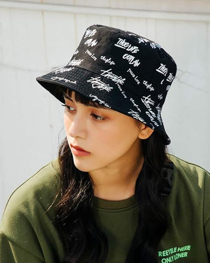 Malaxlx Unisex Bucket Hat Beach Sun Hat Aesthetic Fishing Hat for Men Women Teens, Reversible Double-Side-Wear