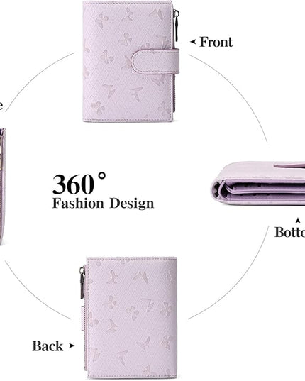 GAEKEAO Small Wallets for Women Leather RFID Blocking Bifold Zipper Pocket Wallet Card Case Purse with ID Window