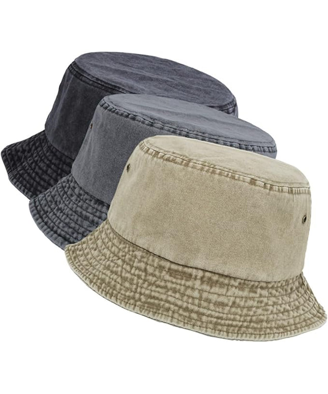 kozinu Washed Cotton Bucket Hats Packable Summer Outdoor Cap Travel Beach Sun Hat Plain Colors for Men Women