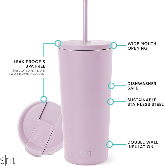 Simple Modern Insulated Tumbler with Lid and Straw | Iced Coffee Cup Reusable Stainless Steel Water Bottle Travel Mug | Gifts for Women Men Her Him | Classic Collection | 20oz | Lavender Mist