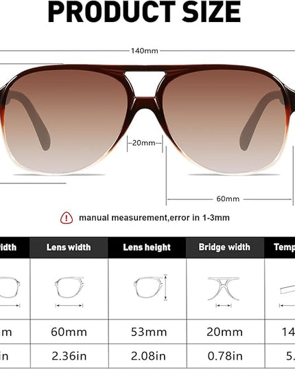 YDAOWKN Retro Aviator Sunglasses for Women Mens Large Frame Classic Vintage 70s Sun Glasses Aviators