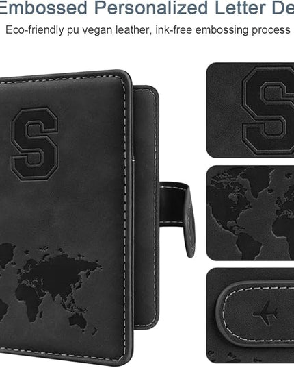 Passport Holder Wallet Cover Personalized Letter A-Z Travel Wallet RFID Blocking Passport Cover Wallet Case for Travel Passport Book Holders for Women and Men, Black-S