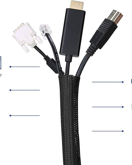 JOTO 1 Pack Cable Management Sleeve, 26 Feet Cord Organizer System with Zipper for TV Computer Office Home Entertainment, Flexible Cable Sleeve Wrap Cover Wire Hider System -Black