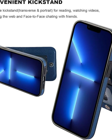 KIHUWEY Compatible with iPhone 13 Pro Max Case Wallet with Credit Card Holder, Premium Leather Magnetic Clasp Kickstand Heavy Duty Protective Cover for iPhone 13 Pro Max 6.7 Inch (Lichee Blue)
