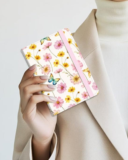 Sweet Daisy Leather Passport Holder Cover Butterfly Travel Wallet Passport Case with Credit Card Slots for Women Men Travelling Essentials for Flying