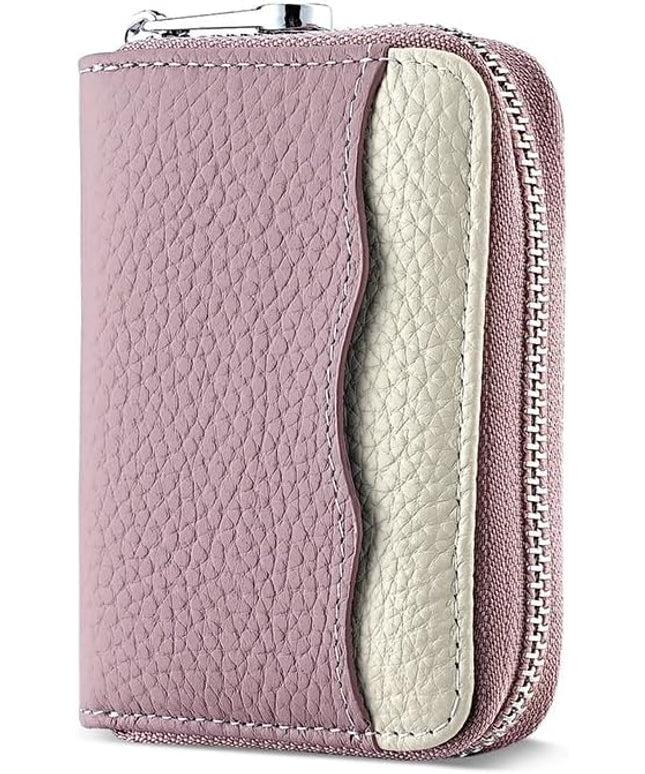 Linno RFID 20 Slots Credit Card Holder Genuine Leather Small Wallet for Women or Men with Zipper (New Purple)