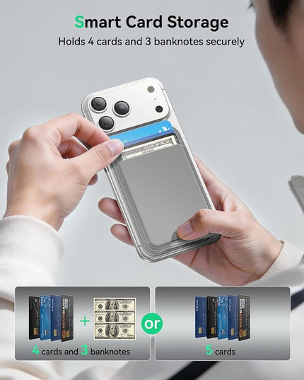 Fanseesy for MagSafe Wallet with Stand, 5 Card Holder, Slim Leather Magnetic Wallet for iPhone 17/16/15/14/13/12 Pro Max Plus Air Series, 3 Card Slots & 1 Cash Slot,Grey