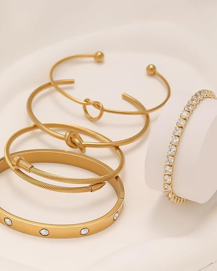 18 K Gold Plated Love Bangle Bracelet Stack Cuff Jewelry for Women Jewelry Set for Women Gift with Box
