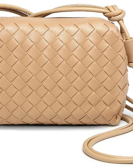 Woven Leather Crossbody Bag,Small Woven Crossbody Purse for Women, Mini braided Clutch Shoulder Handbag,Light Weight