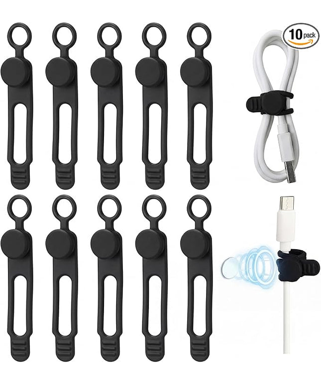 Geelin 10 Pack Magnetic Silicone Cable Ties bulk Reusable Cable Organizer Straps for Cord Management Magnetic Wire Ties for USB Cables Headphones Charger Cords Curtain Towel Straps (Black)