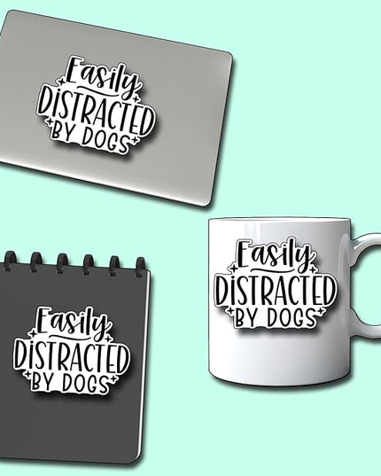 (3Pcs) Easily Distracted by Dogs Sticker Funny Motivational Sayings Decals Decorate Books Laptop Phone Water Bottles Kindles Tumbler Waterproof Vinyl Stickers 3 x 2,3" Inch