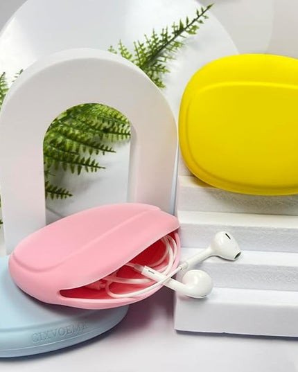 Silicone Headphone Organizer - Data Cable Storage Case - Mini Key Box - Portable Wired Headset Storage Bag (Yellow-Pink-Blue-3PCS)