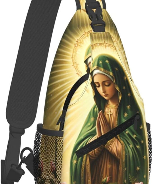 Our Lady of Guadalupe Sling Bag Crossbody Bags Clovers Chest Bag for Travel Hiking for Men Women Flower Mary 3