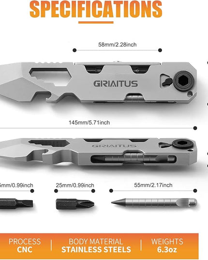 EDC Pry Bar Multitool with Bi-Directional Ratchet Screwdriver & Everlasting Pen, Wrenches, Crowbar, Bottle and Box Openers - Your Versatile Companion for Everyday Carry and Camping Accessories