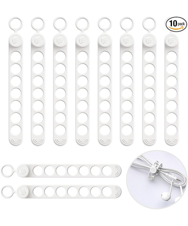 ORICO Silicone Cable Ties, Data Cable Organizer Reusable with Locking Buckle Design, High Elasticity Cord Wraps for Earphone, Phone Charger, Adjustable Fastening Cable Straps (10Pcs)