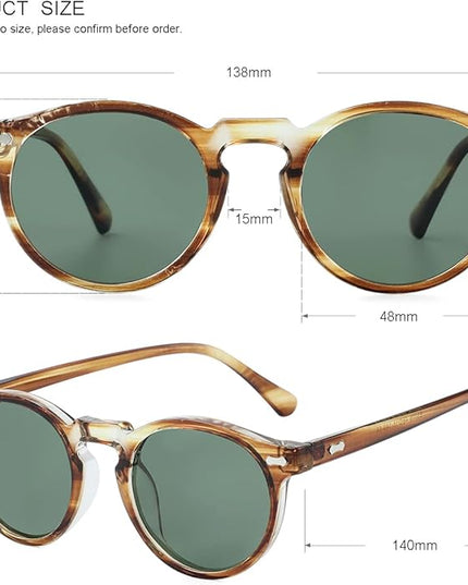 Gleyemor Vintage Polarized Sunglasses for Men Round Sunglasses UV400 Protection Retro Hand-crafted Acetate Frame