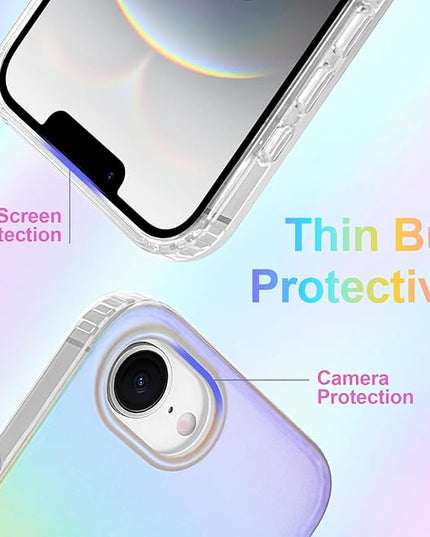 Cute Case for iPhone 16e Case for Women Girls [Compatible with Magsafe] Aesthetic Girly Glitter Bling Rainbow Magnetic Protective Phone Cover, Translucent Iridescent Blue & Pink