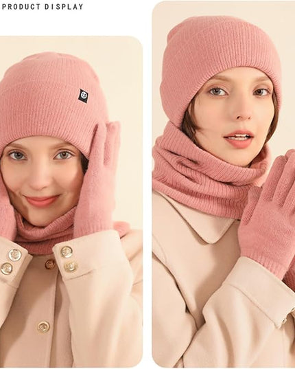 Warm Winter Beanie Hat & Scarf Gloves Set Stylish Knit Skull Cap for Men Women