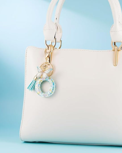 Fashion Alphabet Initial Letter Keychain Tassel Butterfly Pendant Key Ring for Purse Handbags Women Girl