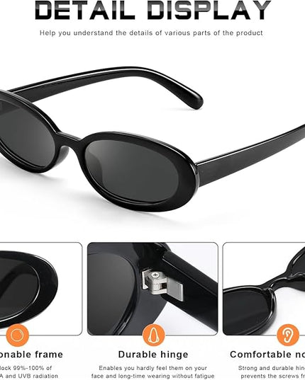 DANAMY Sunglasses Womens Retro Oval Sunglasses for Women Men Fashion Small Oval Sun Glasses 90s Vintage Driving Shades