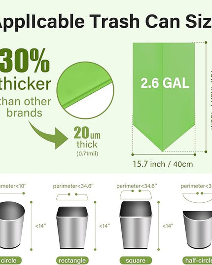 Compostable Trash Bags 2.6 Gallon 100 Counts Compost Small Garbage Bag for Kitchen Bathroom BPI Certified, Green