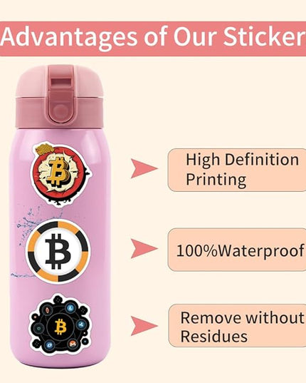 60 Pcs Bitcoin Crypto Sticker Pack Cartoon Vinyl Decals for Laptop Water Bottle Luggage Cup Phone Cryptocurrency Decal, Aesthetic Space Miner, Gift for Traders & Investors