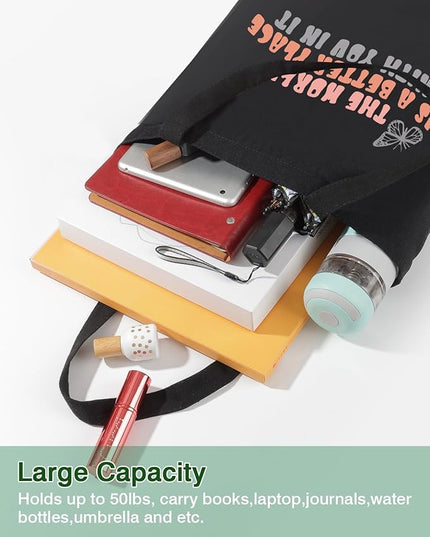 AUSVKAI Canvas Tote Bag Aesthetic for Women, Cute Cloth Cotton Bags for College Shopping Beach Grocery and Trendy Gifts