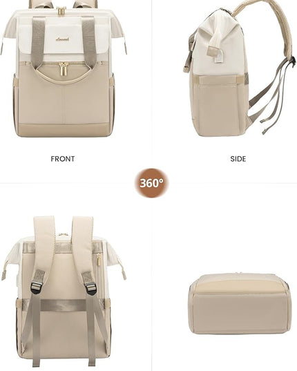 LOVEVOOK 17.3 Inch Laptop Backpack for Women, Large Capacity Travel Backpack with Organizer Bag, Waterproof Carry on Backpack Purse Work Bag with USB Port for Teacher Nurse, Beige-Khaki
