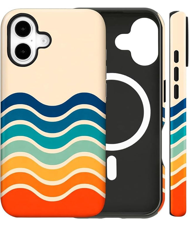 Magnetic for iPhone 16 Case Cute Frog Stripes Phone Case, Summer Shockproof Slim TPU and Hard PC Protective Phone Cover Compatible with MagSafe Designed for Women Girls