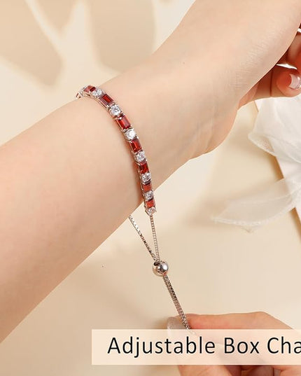 Birthstone Tennis Bracelets for Women White Gold Sterling Silver Gemstone Bracelets Adjustable Chain 6-9 Inchs Jewelry Anniversary Birthday Gifts for Women Mom Wife Her