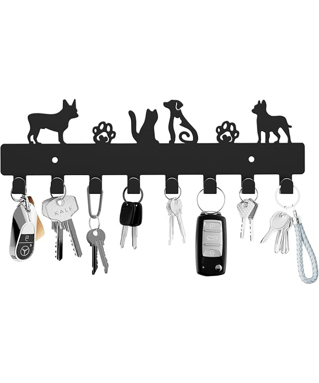 GTK Key Hooks with 8 Hooks Wall Mounted, Key Holder for Wall Decor, Dog Key Holder for Entryway, Self Adhesive Cat Key Rack for Living Room
