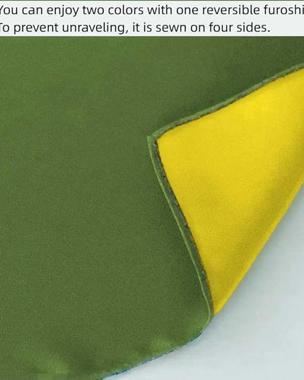 Furoshiki Japanese Wrapping Cloth Eco Gift Wrap Paper Reversible Eco-bag for Christmas birthday Gift Bento Lunch Cake Wine Bottle Box Kimono Cover (Forest Green and Light Yellow, 27.6 x 27.6 inches)