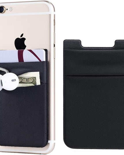 2Pack Adhesive Phone Pocket,Cell Phone Stick On Card Wallet Sleeve,Credit Cards/ID Card Holder(Double Secure) with Sticker for Back of iPhone,Android and All Smartphones-Black