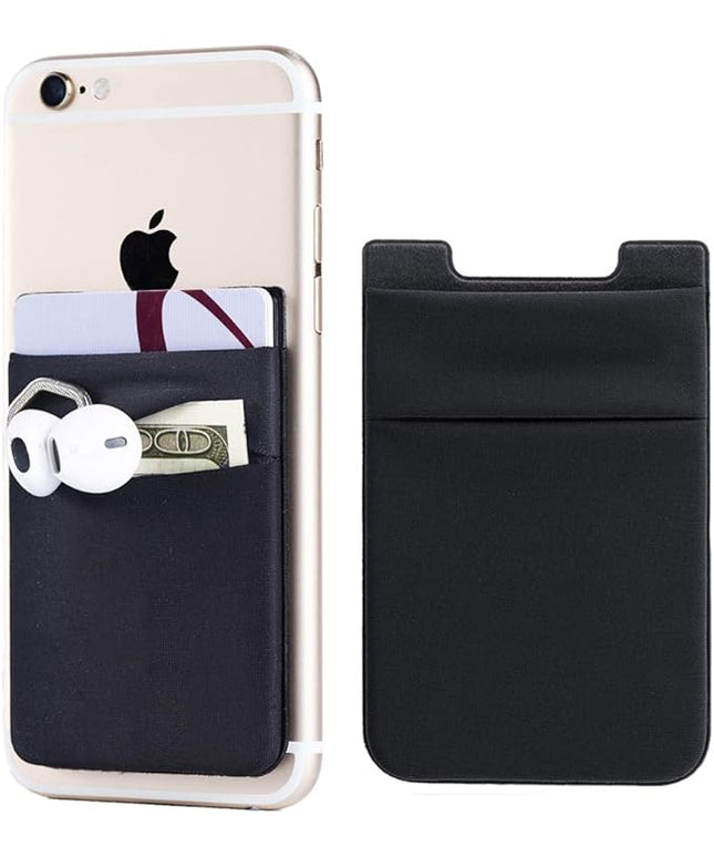 2Pack Adhesive Phone Pocket,Cell Phone Stick On Card Wallet Sleeve,Credit Cards/ID Card Holder(Double Secure) with Sticker for Back of iPhone,Android and All Smartphones-Black