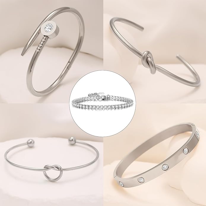 18 K Gold Plated Love Bangle Bracelet Stack Cuff Jewelry for Women Jewelry Set for Women Gift with Box