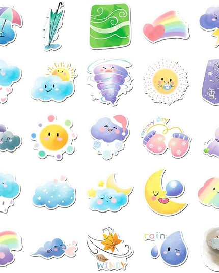 Soft Pastel Weather Vinyl Stickers, 50 PCS Waterproof Watercolor Character Decals for Laptops, Scrapbooking, Journals, Notebooks, Water Bottles, Suitcases, Phones & DIY Decor