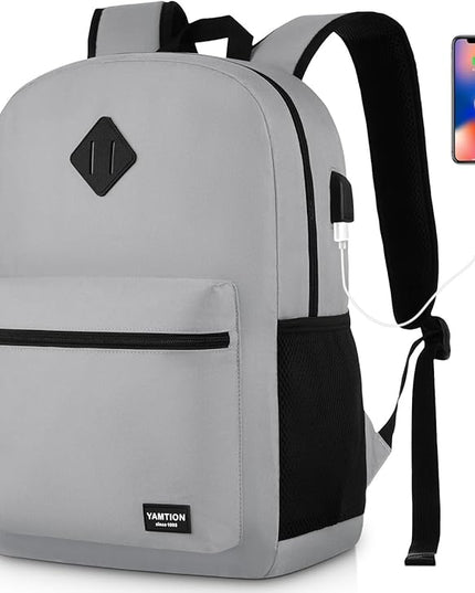 Unisex School Backpack,Classic Bookbag Adults and Teens Schoolbag with USB Port for High School College Office Work Travel