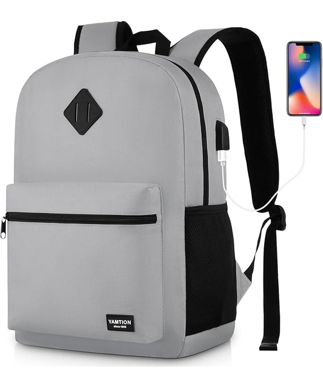 Unisex School Backpack,Classic Bookbag Adults and Teens Schoolbag with USB Port for High School College Office Work Travel