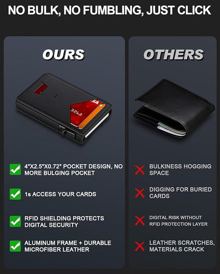 Ruiici Wallet for Men, Slim Minimalist Wallet with Money Clip＆ID Window, RFID Blocking Pop-Up Credit Card Holder, Smart Auminum Mens Wallet Holds 9-13 Cards (Gift Box) (Black)