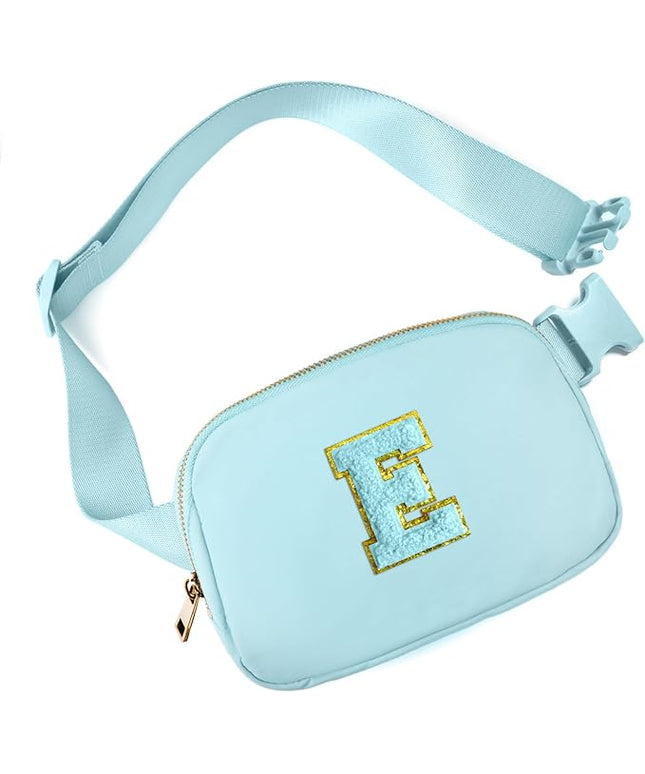 Gitus Gifts for 8 9 10 11 12 Year Old Girls Belt Bag Fanny Pack Crossbody Bags with Initial Letter Patch Cute Stuff Birthday Gifts for Teen Girls Women Personalized Trend Stuff (Icing Blue-E)