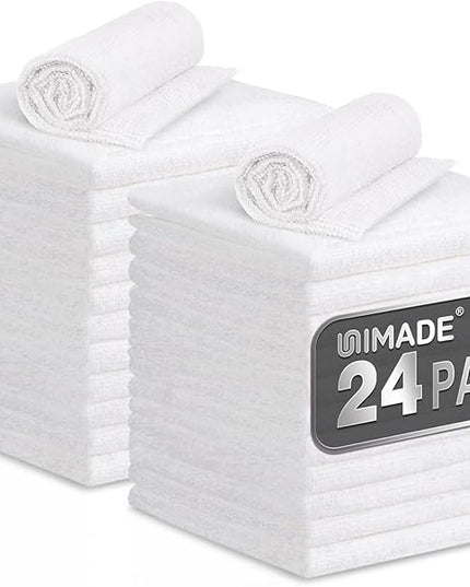 Microfiber Cleaning Cloth, 24 Pack Reusable Microfiber Towels for Cars Lint Free Cleaning Shop Towel Rags for Home Kitchen Automotive Bar Mechanic Restaurant Garage, 11.5"x 11.5", White