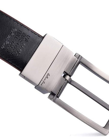 beltox fine Men's Dress Belt Leather Reversible 1.25" Wide Rotated Buckle Gift Box