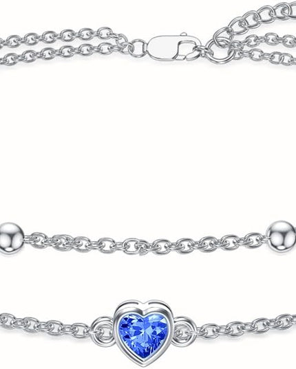 Dorunmo 925 Sterling Silver Heart Birthstone Anklet Bracelets for Women Best Mother's Day Birthday Jewelry for Wife Girlfriend Mom Daughter Her