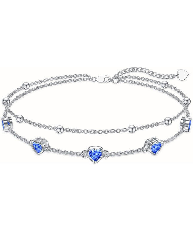 Dorunmo 925 Sterling Silver Heart Birthstone Anklet Bracelets for Women Best Mother's Day Birthday Jewelry for Wife Girlfriend Mom Daughter Her