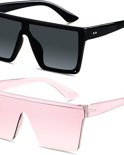 LYZOIT Square Oversized Sunglasses for Women Men Big Flat Top Fashion Shield Large UV Protection Rimless Shades