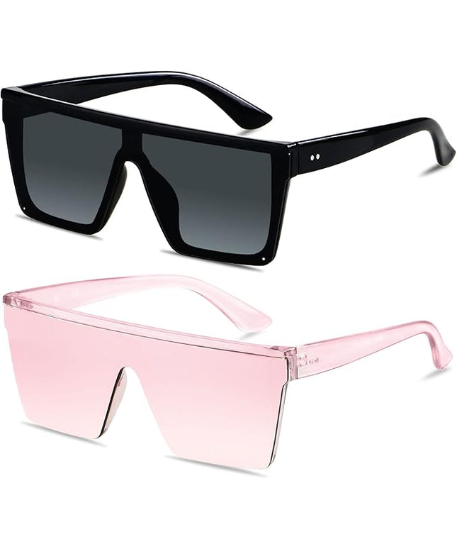 LYZOIT Square Oversized Sunglasses for Women Men Big Flat Top Fashion Shield Large UV Protection Rimless Shades